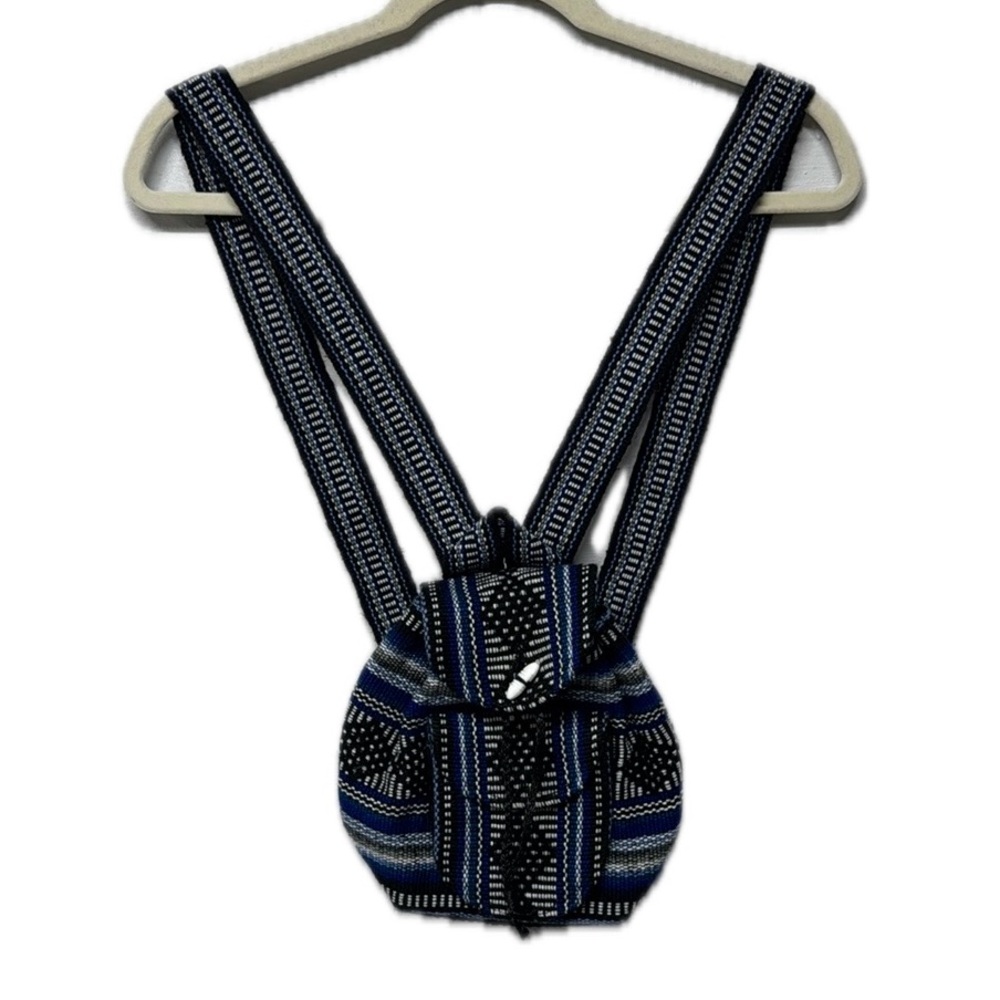 Pinzon Blue Black Woven Boho Artesonias Mexico Aztec Drawstring Mini 
Backpack